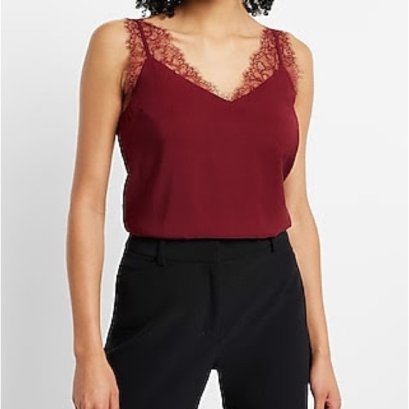 Express Tops - Elegant Burgundy Lace Trim Women's Top